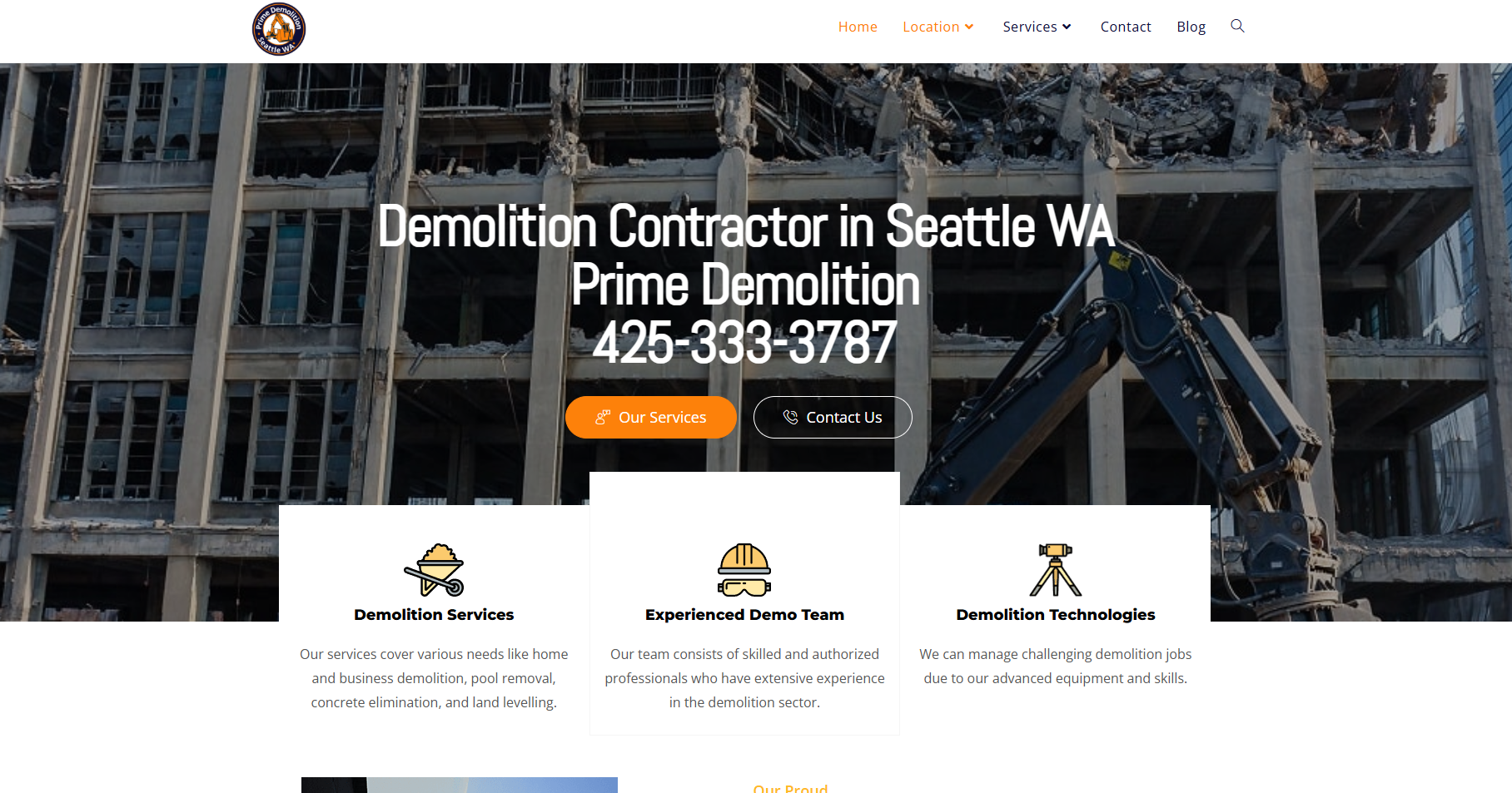 Prime Demolition Seattle Website