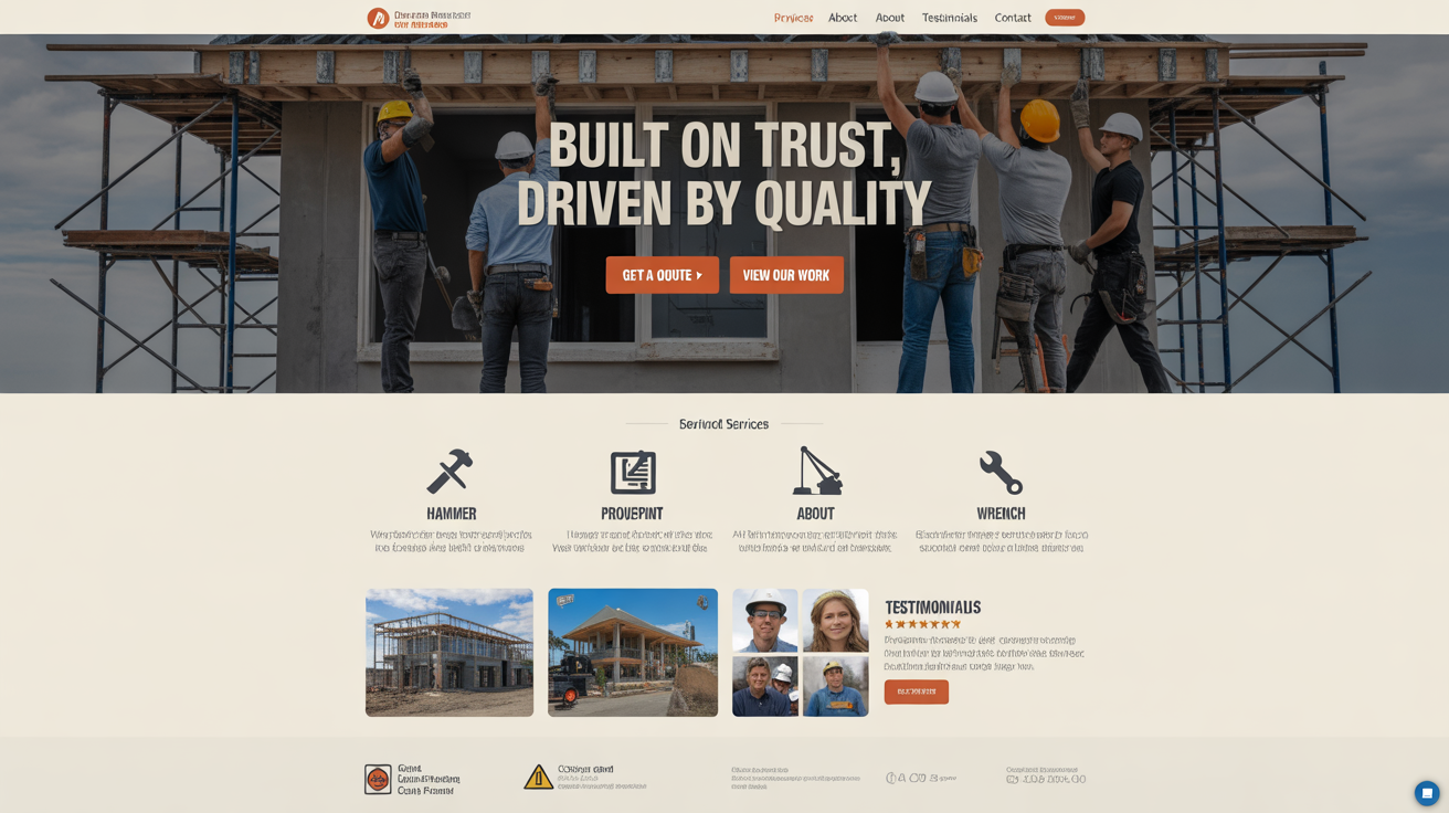 Professional contractor website landing page showcase