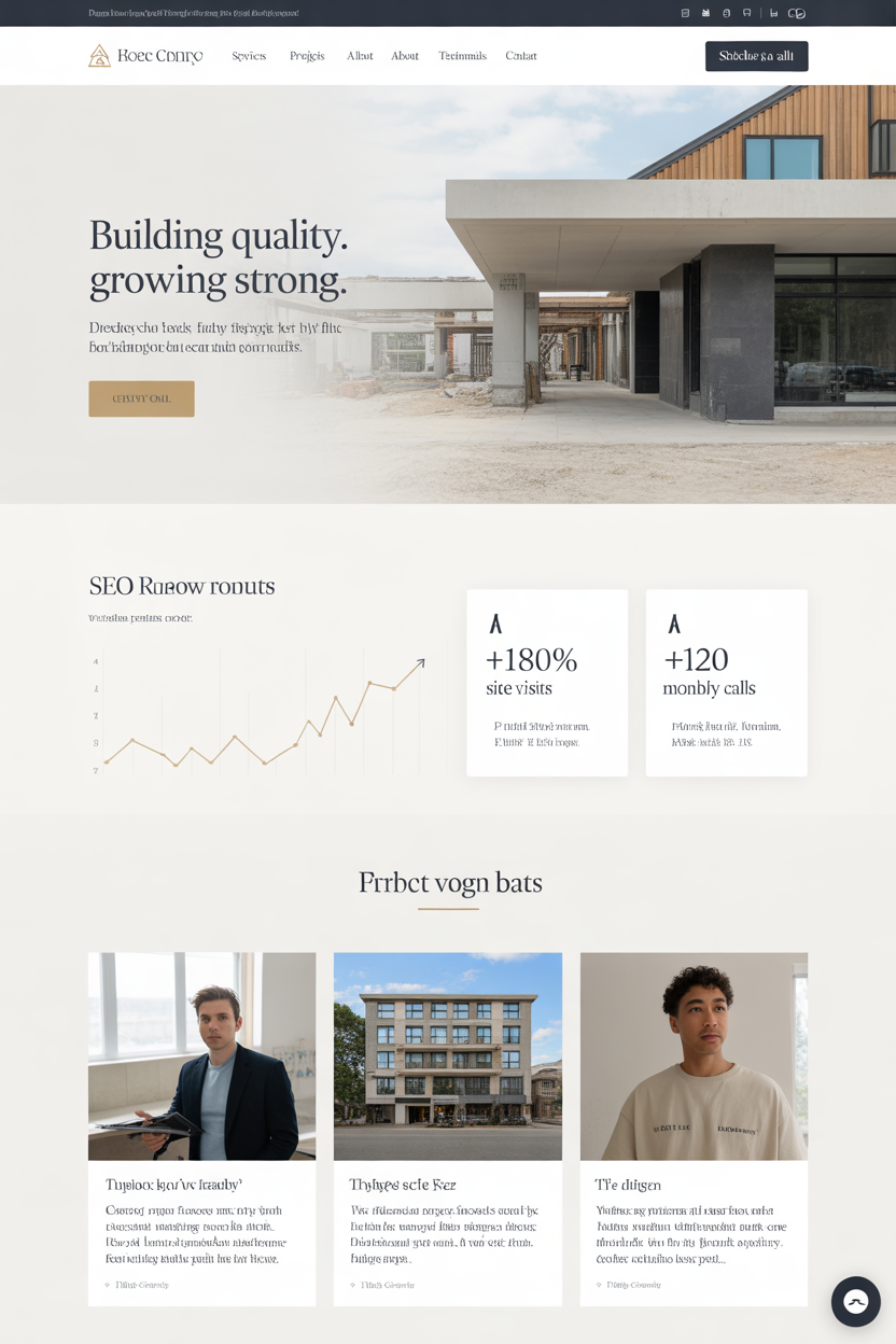 Elegant contractor website interface with integrated marketing features